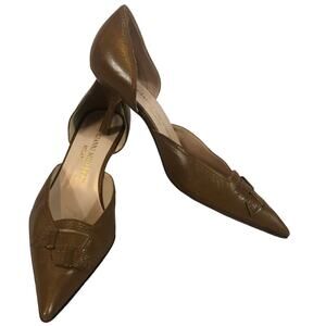 Gianni Milanesi ladies brown kitten heeled pointy toes leather shoes size 8 38.5